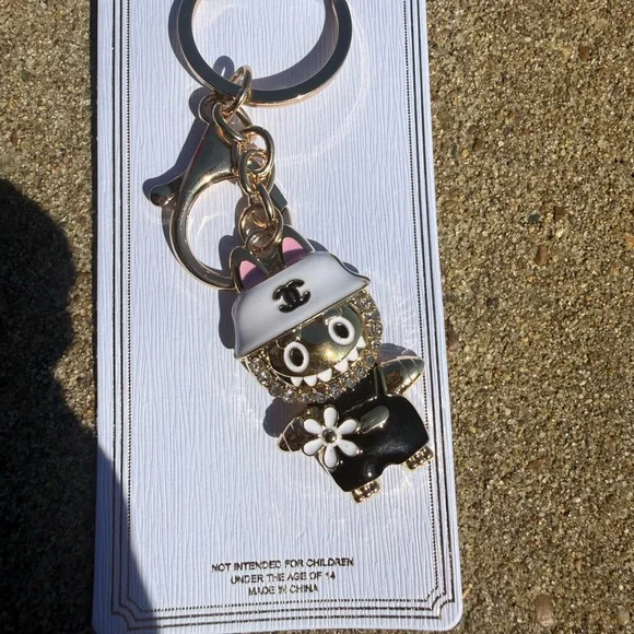 NWT Lafufu Black Pink and Gold Character Rhinestone Keychain - Picture 4 of 5